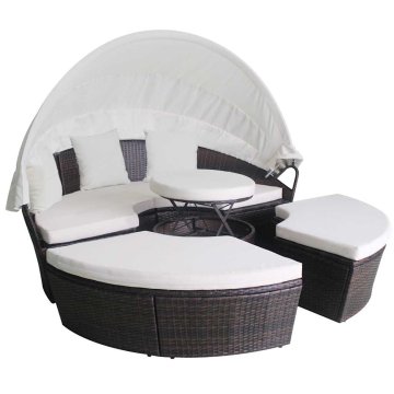 Vidaxl Vrtne postelje z blazino 4 pcs Rjava Poly ratan