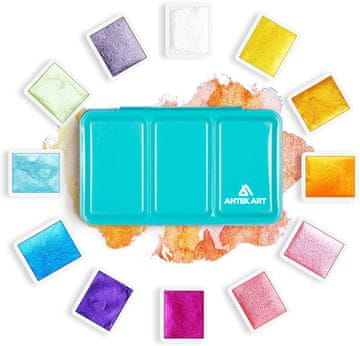 ANTEK ART Akvarelne barve - komplet 12/24/48/56 bleščečih barv umetniške kakovosti