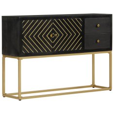 Vidaxl Komoda črna in zlata 110x30x75 cm trden mangov les