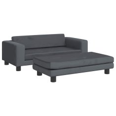 Vidaxl Otroški kavč s stolčkom za noge temno siv 100x50x30 cm žamet