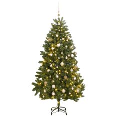 Vidaxl Umetna novoletna jelka 300 LED diod in komplet bučk 270 cm