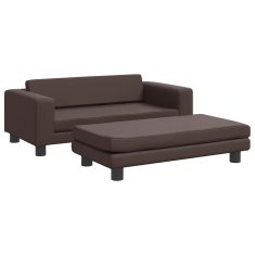 Vidaxl Otroški kavč s stolčkom za noge rjav 100x50x30 cm umetno usnje
