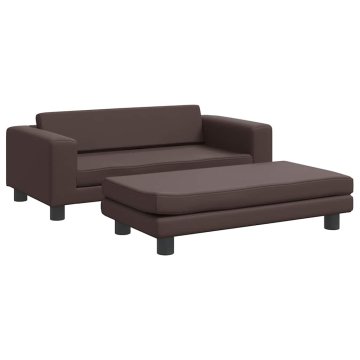 Vidaxl Otroški kavč s stolčkom za noge rjav 100x50x30 cm umetno usnje