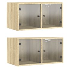 Vidaxl Stenska omarica s steklenimi vrati 2 kosa sonoma 68,5x37x35 cm