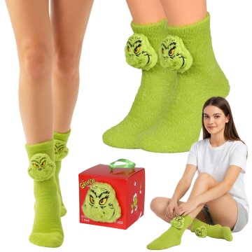 sarcia.eu Grinch Ženske, TOPLE, PLIŠASTA, visoke nogavice, BOŽIČNE nogavice v DARILNI škatli