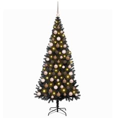 Vidaxl Umetna božična drevesa med 300 LED z stojalom Črna 180 cm PVC