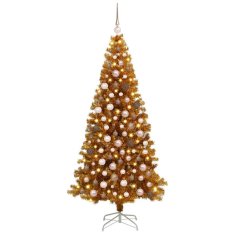 Vidaxl Umetna božična drevesa med 300 LED z stojalom Zlata 180 cm PET