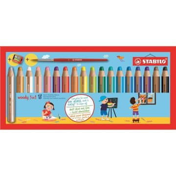 Stabilo Woody Crayon 3v1, 18 kosov z ostičem za svinčnike