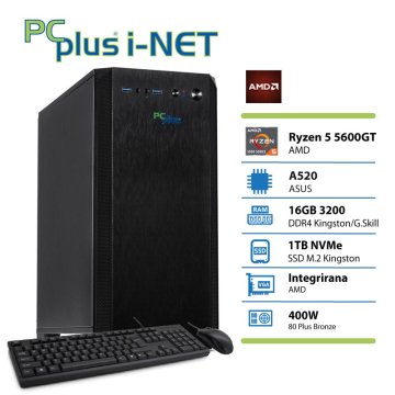 PCplus i-net Ryzen 5 5600GT 16GB 1TB SSD tipkovnica miška namizni računalnik