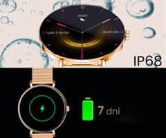 Forever Lucca SB-370 pametna ura, AMOLED, BT 5.3, Android + iOS, klicanje, IP68 + leopard pašček, roza zlata (Rose Gold)