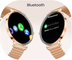 Forever Lucca SB-370 pametna ura, AMOLED, BT 5.3, Android + iOS, klicanje, IP68 + leopard pašček, roza zlata (Rose Gold)