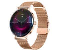 Forever Lucca SB-370 pametna ura, AMOLED, BT 5.3, Android + iOS, klicanje, IP68 + leopard pašček, roza zlata (Rose Gold)