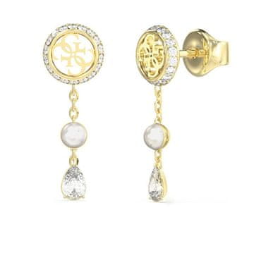 Guess Drobni biserni viseči uhani z biseri in cirkoni JUBE05521JWYGT/U