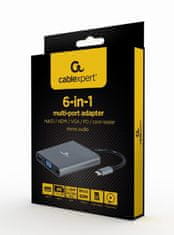 Gembird A-CM-COMBO6-01 USB Type-C 6-v-1 večportni adapter (Hub3.1 + HDMI + VGA + PD + card reader + stereo audio)