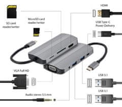 Gembird A-CM-COMBO8-02 USB Type-C 8-v-1 večportni adapter (USB A / C / HDMI / audio / VGA) 3.1 PD