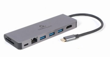 Gembird A-CM-COMBO5-05 5v1 USB-C Adapter – HDMI 4K, Gigabit LAN, USB-A, Kartični čitalnik, PD