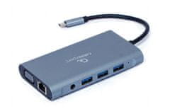 Gembird A-CM-COMBO7-01 USB Type-C 7-v-1 večportni adapter USB-C, 3xUSB-A, 1xUSB-C, 1xHDMI, VGA, RJ45, 3,5 mm