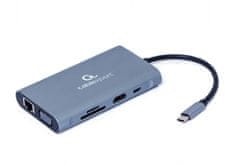 Gembird A-CM-COMBO7-01 USB Type-C 7-v-1 večportni adapter USB-C, 3xUSB-A, 1xUSB-C, 1xHDMI, VGA, RJ45, 3,5 mm