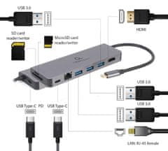Gembird A-CM-COMBO5-05 5v1 USB-C Adapter – HDMI 4K, Gigabit LAN, USB-A, Kartični čitalnik, PD