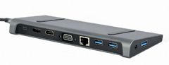 Gembird A-CM-COMBO9-02 priklopna postaja USB tipa C 9 v 1 (Hub3.2 + HDMI + DisplayPort + VGA + PD + LAN + stereo zvok)