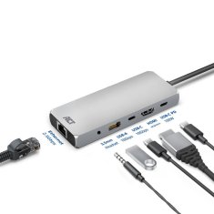 ACT AC7095 priklopna postaja USB-C 4K/8K 30Hz za 1 HDMI monitor, 2,5 Gigabit Ethernet, USB-C 10 Gbps, USB-A 10 Gbps, 3,5 mm zvok, prehod za PD