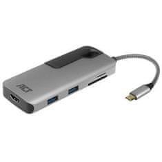ACT AC7021 USB-C to HDMI 4K adapter Hub USB-C, 2xUSB-A, 2xUSB-C, 1xHDMI, čitalnik kartic