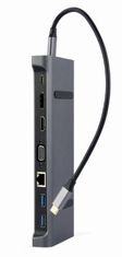 Gembird A-CM-COMBO9-02 priklopna postaja USB tipa C 9 v 1 (Hub3.2 + HDMI + DisplayPort + VGA + PD + LAN + stereo zvok)
