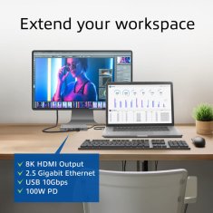 ACT AC7095 priklopna postaja USB-C 4K/8K 30Hz za 1 HDMI monitor, 2,5 Gigabit Ethernet, USB-C 10 Gbps, USB-A 10 Gbps, 3,5 mm zvok, prehod za PD