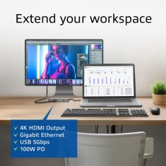 ACT AC7092 USB-C 4K docking station USB-C, 2xUSB-A, 2xUSB-C, 1xHDMI, RJ45, čitalnik kartic