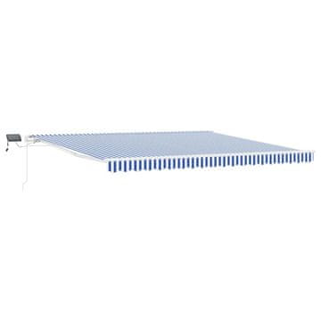 Vidaxl Vlečna tenda Modra in bela 500 × 300 cm Poliester in aluminij