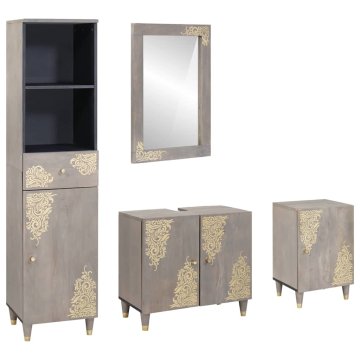 Vidaxl Komplet omaric za kopalnico 4 pcs Siva Masiven les manga