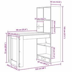 Vidaxl Miza s polico Siva Sonoma 122 x 67 x 145 cm Konstruiran les
