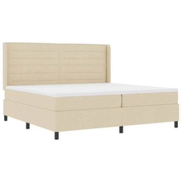Vidaxl LED Box Spring Postelja z vzmetnico krema 200 x 200 cm blago