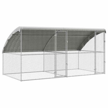 Vidaxl Kletka za piščance srebrna 400 x 200 x 198.5 cm Cinkana jeklena