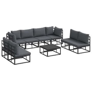 Vidaxl Vrtna sedežna garnitura z blazino 9 szt. Črna Aluminij