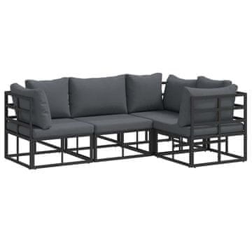 Vidaxl Vrtna sedežna garnitura z blazino 4 szt. Črna Aluminij