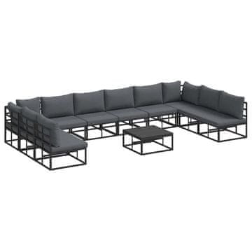 Vidaxl Vrtna sedežna garnitura z blazino 11 szt. Črna Aluminij