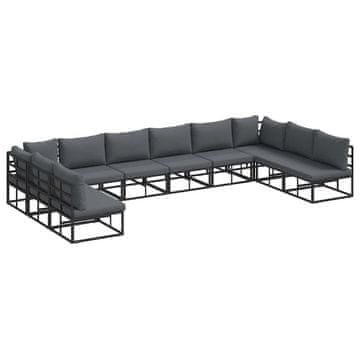 Vidaxl Vrtna sedežna garnitura z blazino 10 szt. Črna Aluminij