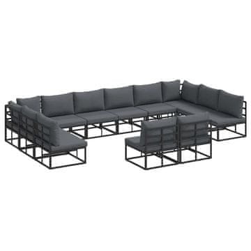 Vidaxl Vrtna sedežna garnitura z blazino 12 szt. Črna Aluminij