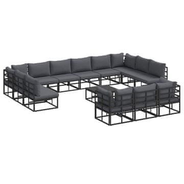 Vidaxl Vrtna sedežna garnitura z blazino 14 szt. Črna Aluminij