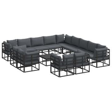 Vidaxl Vrtna sedežna garnitura z blazino 14 szt. Črna Aluminij