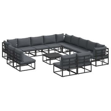 Vidaxl Vrtna sedežna garnitura z blazino 14 szt. Črna Aluminij