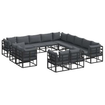 Vidaxl Vrtna sedežna garnitura z blazino 13 szt. Črna Aluminij