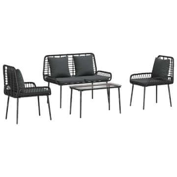 Vidaxl Set vrtn furniture z blazino 4 szt. Črna in krem poli ratan