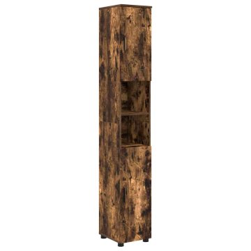 Vidaxl Visoka kopalniška omara z vrati Dimljeni hrast 30 x 35 x 192 cm