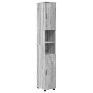 Vidaxl Visoka kopalniška omara z vrati Siva sonoma 30 x 35 x 192 cm