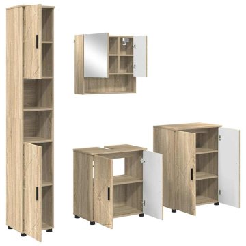 Vidaxl Komplet pohištva za kopalnico z vrati 4 pcs sonoma hrast