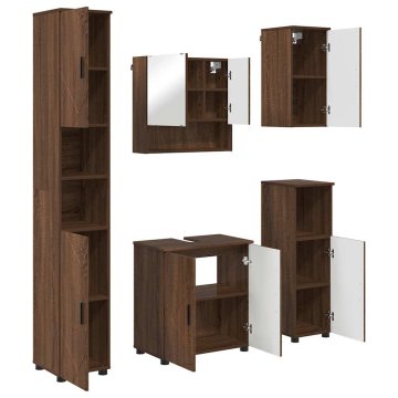 Vidaxl Komplet pohištva za kopalnico 5 pcs Rjavi hrast 61 x 35 x 64 cm