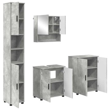 Vidaxl Komplet pohištva za kopalnico z vrati 4 pcs Betonsko siva