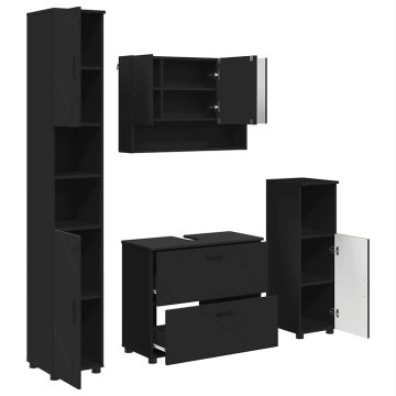 Vidaxl Komplet pohištva za kopalnico s predalom s polico 4 pcs Črna